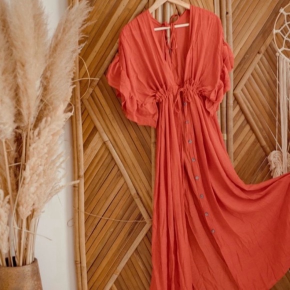 New Long Sienna Rust Maxi Gauze Dress - Picture 5 of 6